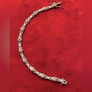 Two tone bezel set silver bracelet